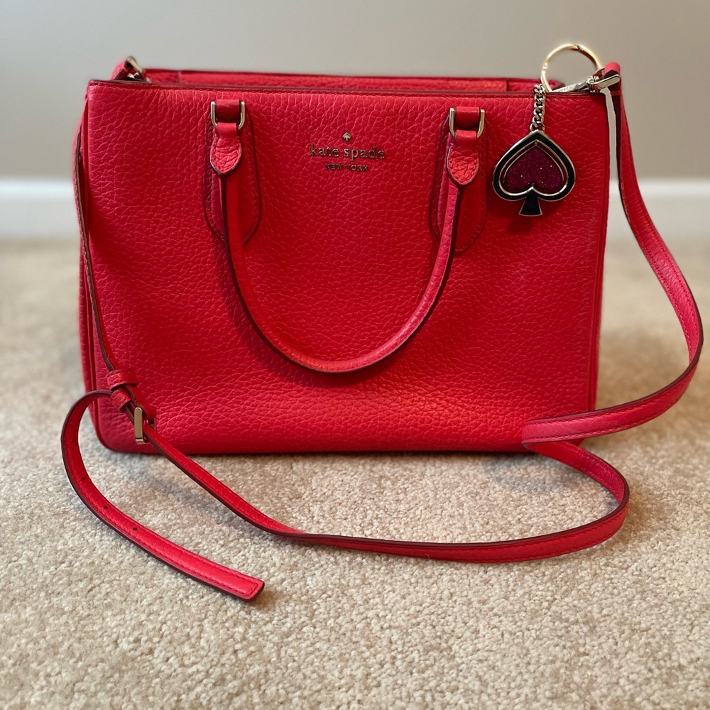 Pinkish Red Great Condition Textured Leather Kate Spade Bag